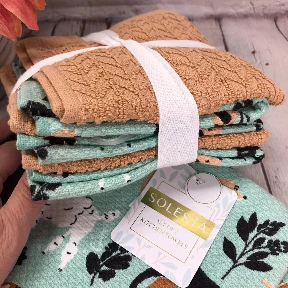 Solesta dish towel and dish cloth set with dogs Happy Days